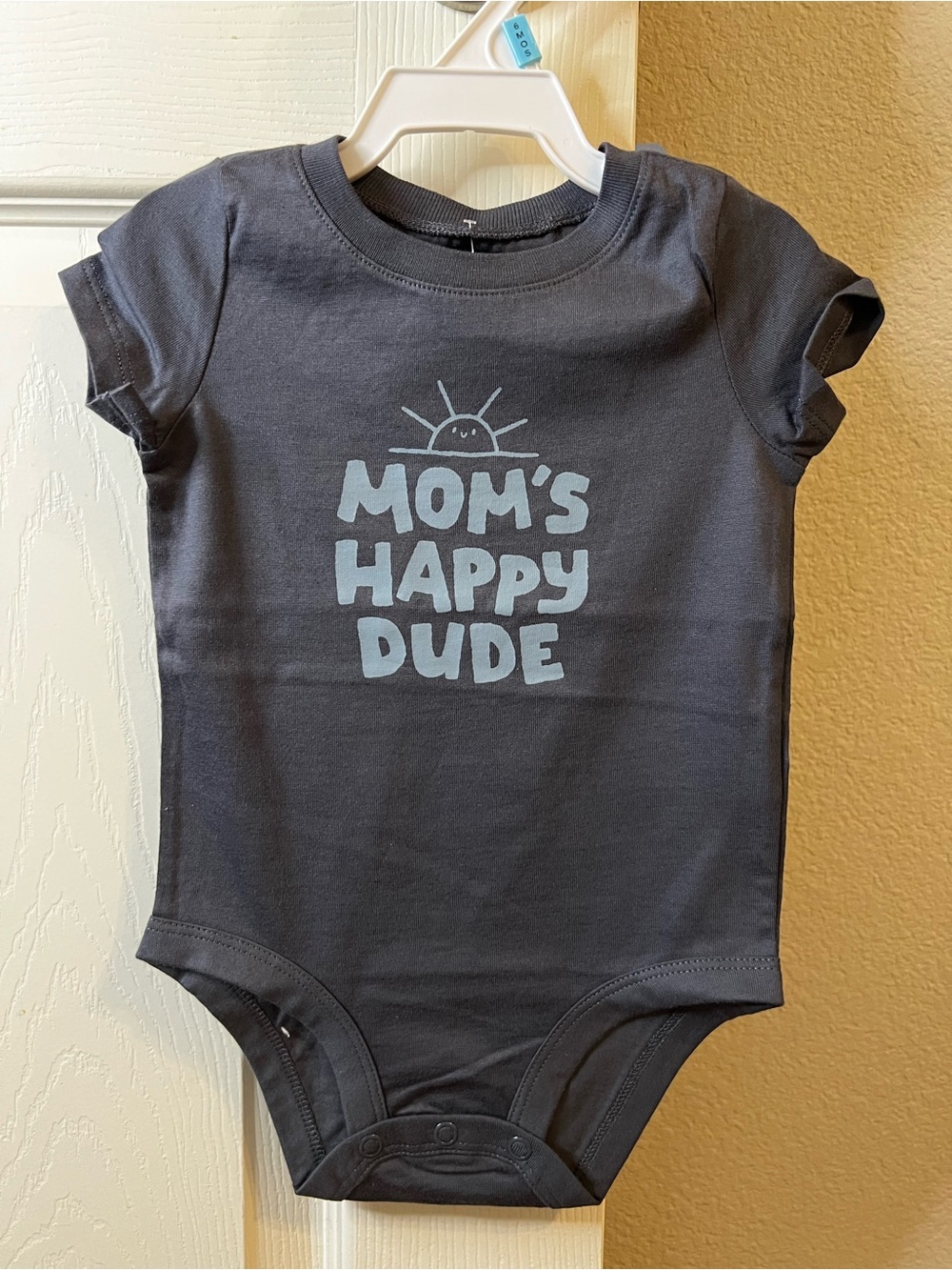Carter's Charcoal Baby One-Piece with Light Blue 'Mom's Happy Dude' Print